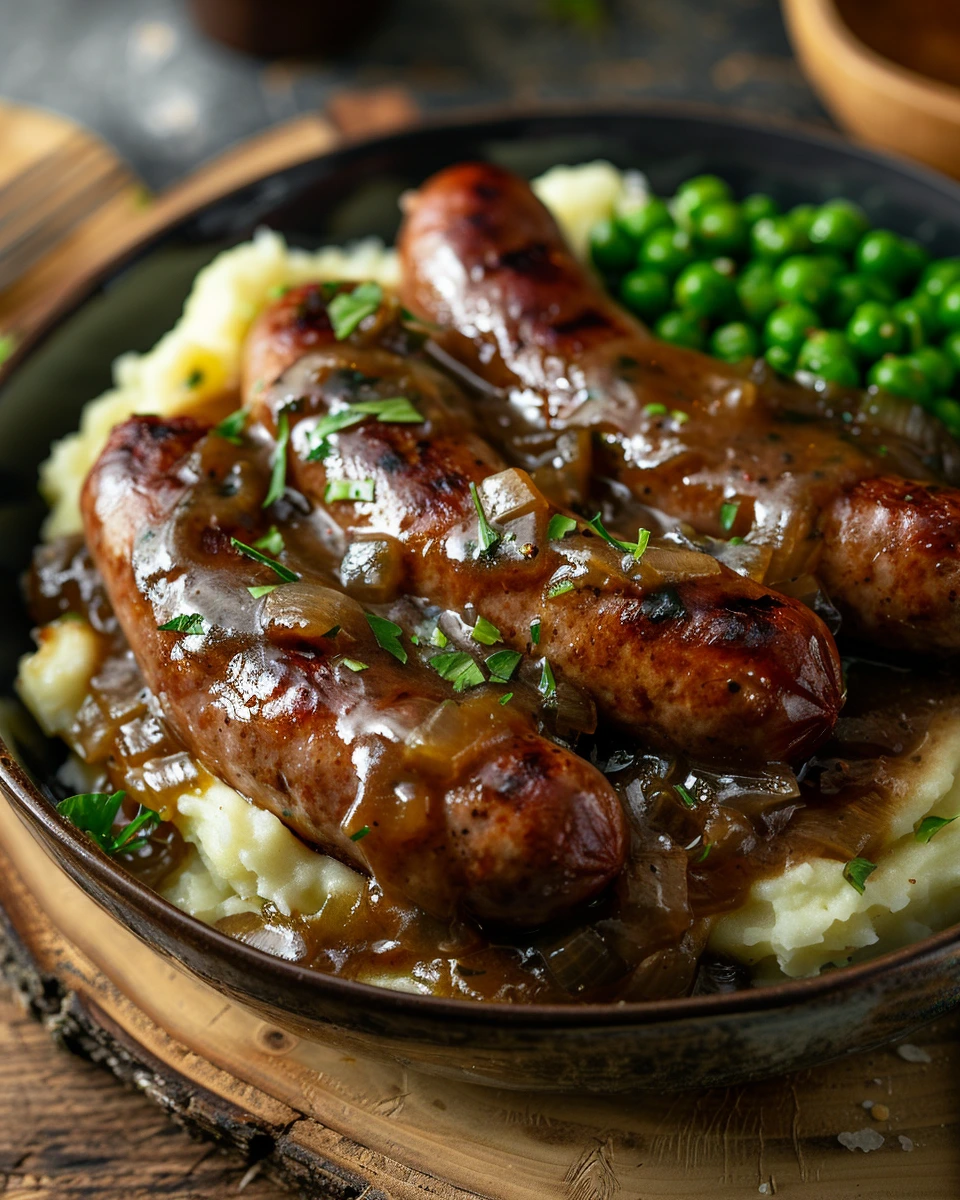 Beef Sausages with Onion Gravy