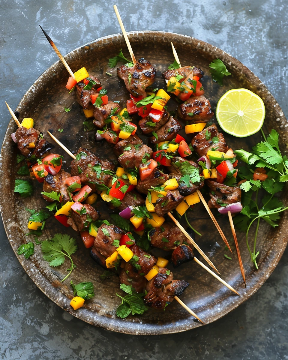 Crocodile Skewers with Mango Salsa